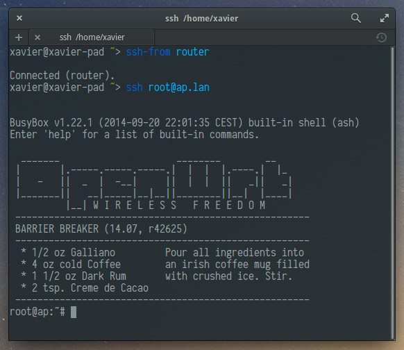 Using ssh-from to SSH into the AP from outside.