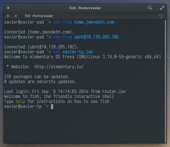 Connecting to a laptop behind two routers, by nesting ssh-from sessions.